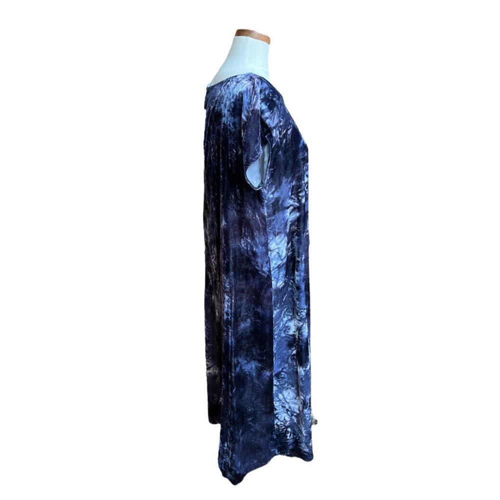 Pure Jill Deep Blue Tie-Dyed Velvet Velour Short Sleeve Dress NWT Medium Petite - Picture 4 of 12